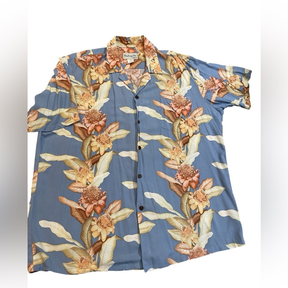 Bishop St Apparel Vintage Tropical Blue Hawaiian Button Front Shirt Mens size XL